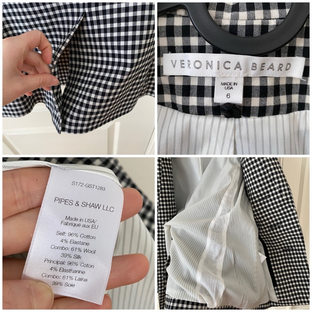 $645 Veronica Beard Cottage Black/White Gingham Plaid Dickey Jacket Blazer Sz 6 - Picture 14 of 14